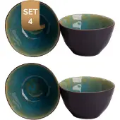 Palmer - Schaal - Kom - Lotus - 1 L - 15 cm - Turquoise/Zwart - Stoneware - Bordenset - 4 stuks