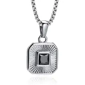 Mendes Ketting Vierkant met Zirkonia - Zilver & Zwart