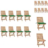 vidaXL Tuinstoelenset - Teakhout - Groen Kussen - Inklapbaar - 8 Stuks - Tuinstoel