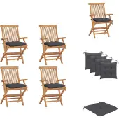 vidaXL Tuinstoelen met antraciet kussens, 4 stuks. Massief teakhout - Tuinstoelen