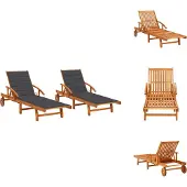 vidaXL Zonnestoel - Zonnestoelen - Zonnebed - Zonnebedden - Ligstoelen 2 st met kussens massief acaciahout