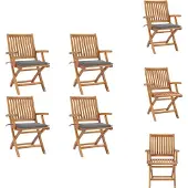 vidaXL Opklapbare tuin stoelen met kussens, 4 stuks. Massief teakhout - Tuinstoelen