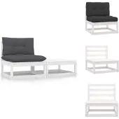 vidaXL 2-delige loungeset voor de tuin met kussens, wit, massief grenenhout - Tuinmeubels