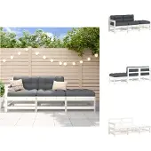 vidaXL 3-delige Loungeset met kussens massief hout wit