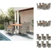 vidaXL Tuinset - Tuinsets - Tuin Set - Tuinmeubelset - 7-delige Tuinset met kussens poly rattan grijs