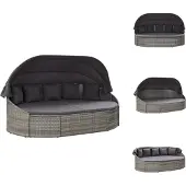vidaXL Ovaal Ligbed Grijs/Antraciet - PE-rattan - 230x145x141cm - Met Luifel - Ligbed