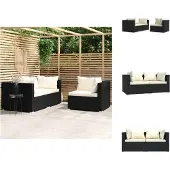vidaXL - 3-delige - Loungeset - met - kussens - poly - rattan - zwart