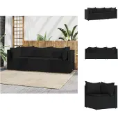 vidaXL 3-delige Loungeset met kussens poly rattan zwart