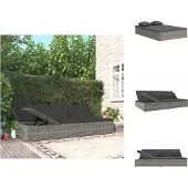 vidaXL Ligbed met kussens, polyrotan, donkergrijs - Tuinmeubels
