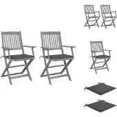 vidaXL Tuinstoel - Tuinstoelen - Tuin Stoel - Tuin Stoelen - Tuinstoelen 2 st inklapbaar met kussens massief acaciahout