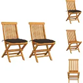 vidaXL Tuinstoel - Tuinstoelen - Tuin Stoel - Tuin Stoelen - Tuinstoelen 2 st met taupe kussens massief teakhout