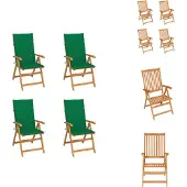 vidaXL Tuinstoel - Tuinstoelen - Tuin Stoel - Tuin Stoelen - Tuinstoelen 4 st met groene kussens massief teakhout
