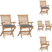 vidaXL Tuinstoel - Tuinstoelen - Tuin Stoel - Tuin Stoelen - Tuinstoelen 2 st met grijze kussens massief teakhout