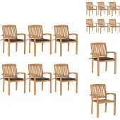 vidaXL Stapelbare Teakhouten Tuinstoelen - Set van 6 - Met Kussens - Tuinstoel