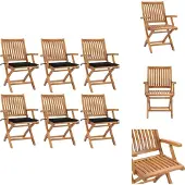 vidaXL Tuinstoelenset - Teakhout - 6 stuks - Zwart kussen - Inklapbaar - Tuinstoel