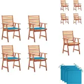 vidaXL Tuinstoel - Tuinstoelen - Tuin Stoel - Tuin Stoelen - Tuinstoelen 4 st met kussens massief acaciahout