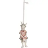 Clayre & Eef Hanger Konijn 10 cm Wit Roze Polyresin Wit