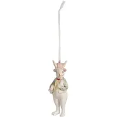 Clayre & Eef Hanger Konijn 10 cm Wit Groen Polyresin Wit