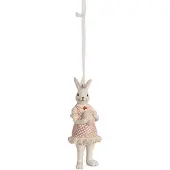 Clayre & Eef Hanger Konijn 10 cm Wit Roze Polyresin Wit
