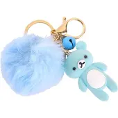 ECarla Sleutelhanger teddybeer met pompon - Lichtblauw