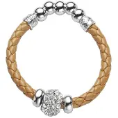 Behave - Rekarmband camel koord kraal steentjes - casual chic - 16,5 cm