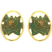 Behave - Oorclips dames - roosmotief - groen - 3 cm