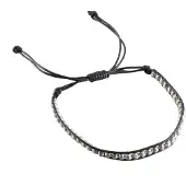 Behave - Armband - Verstelbaar Koord Armbandje - Zwart met Zilverkleurige Kraaltjes