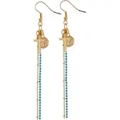 Behave - Oorbellen hanger turquoise kruis munt - Bohemian zomerlook