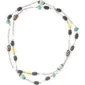 Behave - Lange ketting - Bohemian stijl - Bruin blauw kralenmix - 120 cm