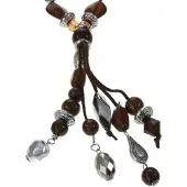 Behave - Lange kralen ketting - Bruin, zilverkleur - 61 cm, hanger 19,5 cm