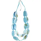 Behave - Gevlochten Lange Ketting met Blauwe Schelpen - Trendy Accessoire voor Dames