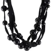 Behave Ketting Zwart Lint - Met Kralen - 46 cm