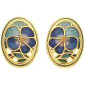 Behave - Oorringen dames - bloemmotief - blauw - 2 cm - vintage ovaal