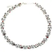 Behave - Klassiek parelcollier met steentjes - 41 cm + 5 cm verlengketting - Grijs en Rood