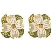 Behave - Oorclips dames - bloemmotief - wit en groen - 3 cm