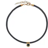 Behave - Zwarte koord ketting met groene steen - Boho chic accessoire