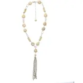 Behave Dames Ketting - Beigekleurige Kralenketting Met Hanger - 56 cm - Nikkelvrij