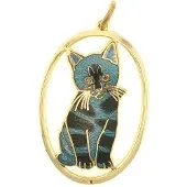 Behave - Hanger kat blauw emaille ovaal goudkleur - artistieke stijl