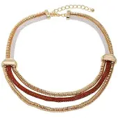 Behave - Korte ketting met dubbele band - Goudkleur en bruin - Nikkelvrij - 38 cm + verlengketting