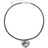 Behave Ketting zwart rubber met hart hanger van glas – 47 cm