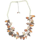 Behave - Ketting goudkleur met hangers bruin, 41 cm