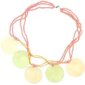 Behave - Dames Ketting Roze Houten Kralen Met Ronde Schelp Hangers 50 cm - Nikkelvrij - Handgemaakt En Kleurrijk