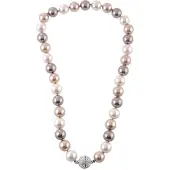 Behave - Parel Ketting - Dames - Handgeknoopt - 12mm Parels - 46cm - Bruin/Creme - Magneetsluiting met Strass - Klassiek & Elegant