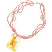 Behave - Dames Ketting Roze Houten Kralen En Schelpen Hanger 50 Cm - Nikkelvrij - Handgemaakt En Uniek