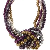 Behave Parelketting met knoop. Lengte 41 cm (+verlengketting 7,5cm) Dikte van de kleinste parels 6mm, dikte van de grootste parels 1cm.