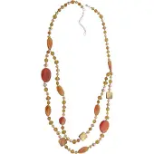 Behave Lange ketting, halfedelsteen, glas, schelp, 80 cm lengte