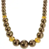 Behave - Parelketting - Facet Geslepen Kralen - Bruin en Geel - Zilverkleur