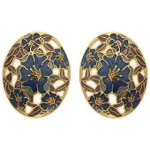 Behave - Oorringen dames - bloemmotief - blauw - 2,7 cm