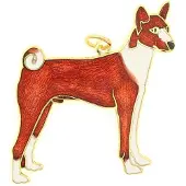 Behave - Hanger hond basenji rood wit emaille goudkleur - dierenstijl