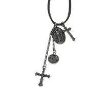 Behave Lange ketting imitatieleer met religieuze hangers – Nikkelvrije modeketting